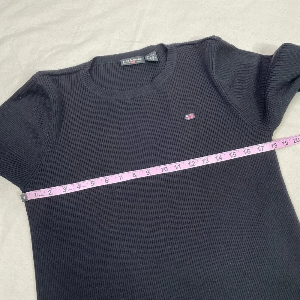 Vintage Polo Jeans Company Ralph Lauren Black Ribbed Sweater Flag Logo Womens XL